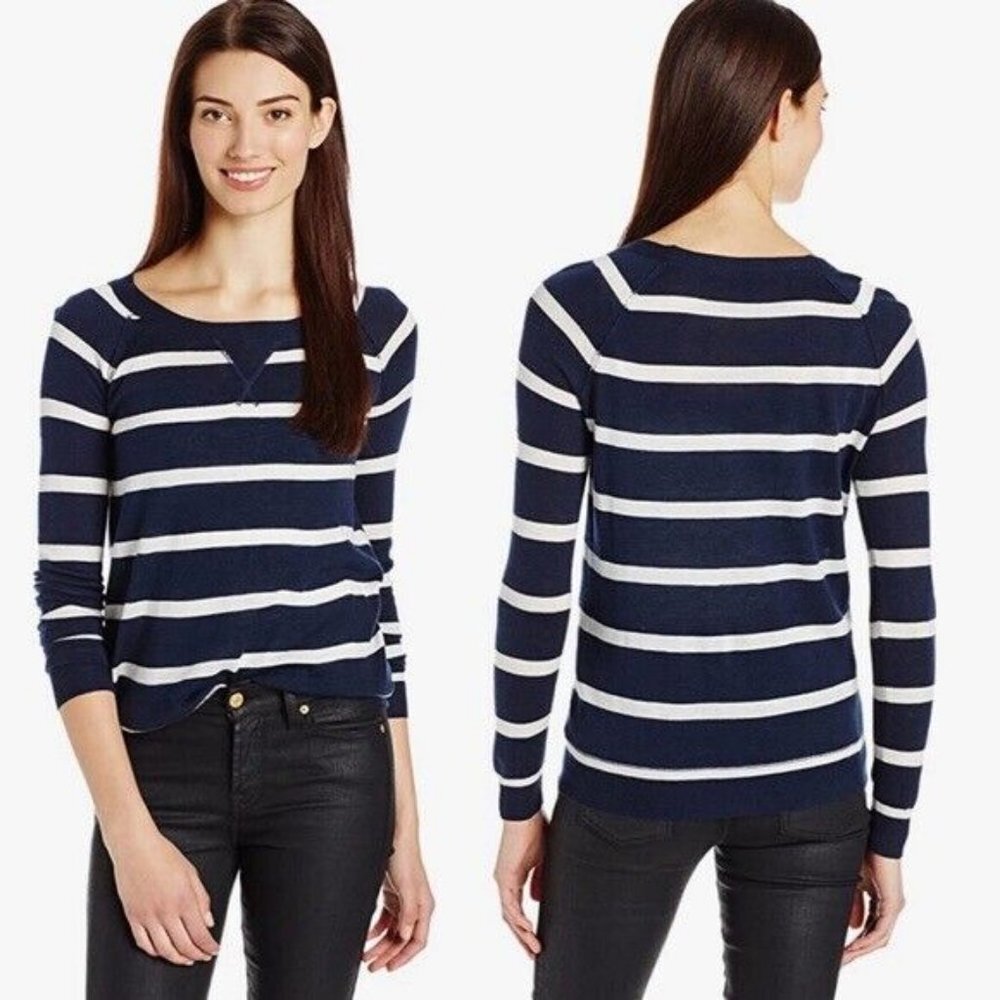 Splendid Cashmere Blend‎ Blue White Striped Pullover Sweater Size Small SE5628X2